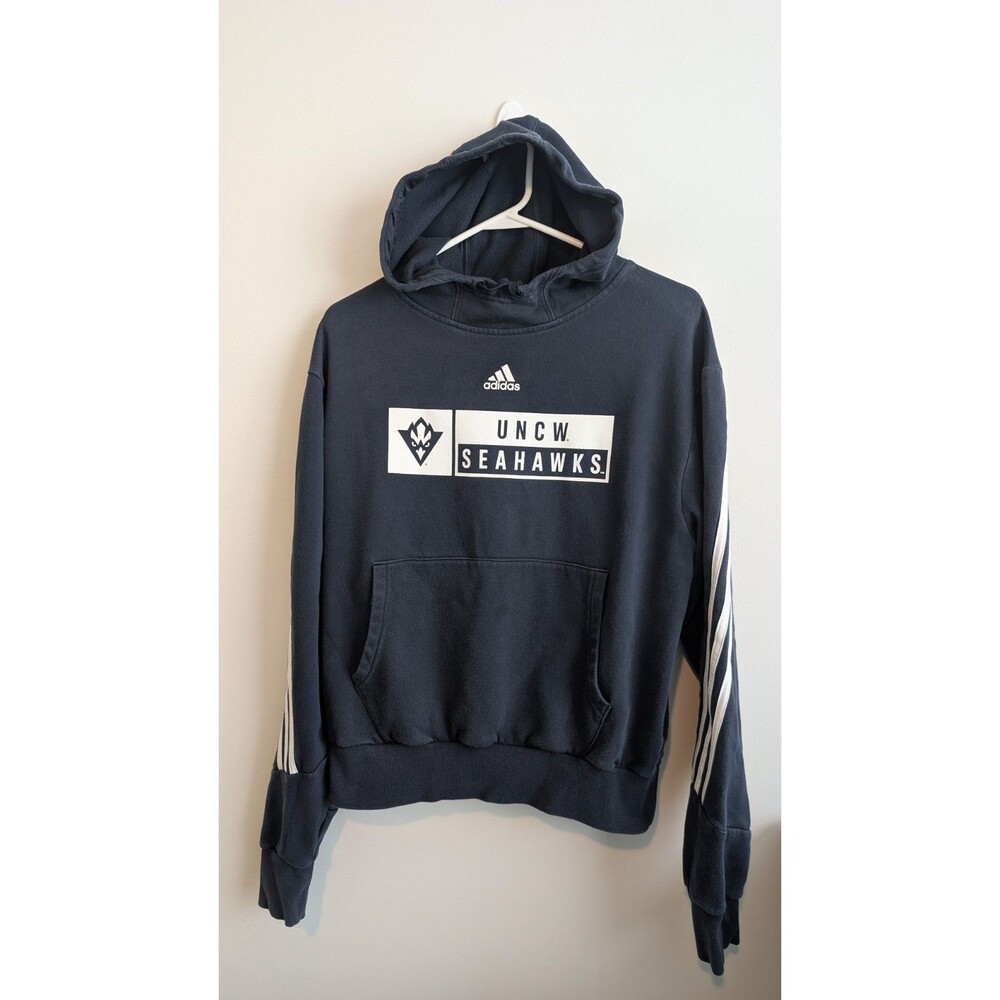 Adidas UNCW Seahawks Blue & White Stripe Fashion Pullover Hoodie Size S Small